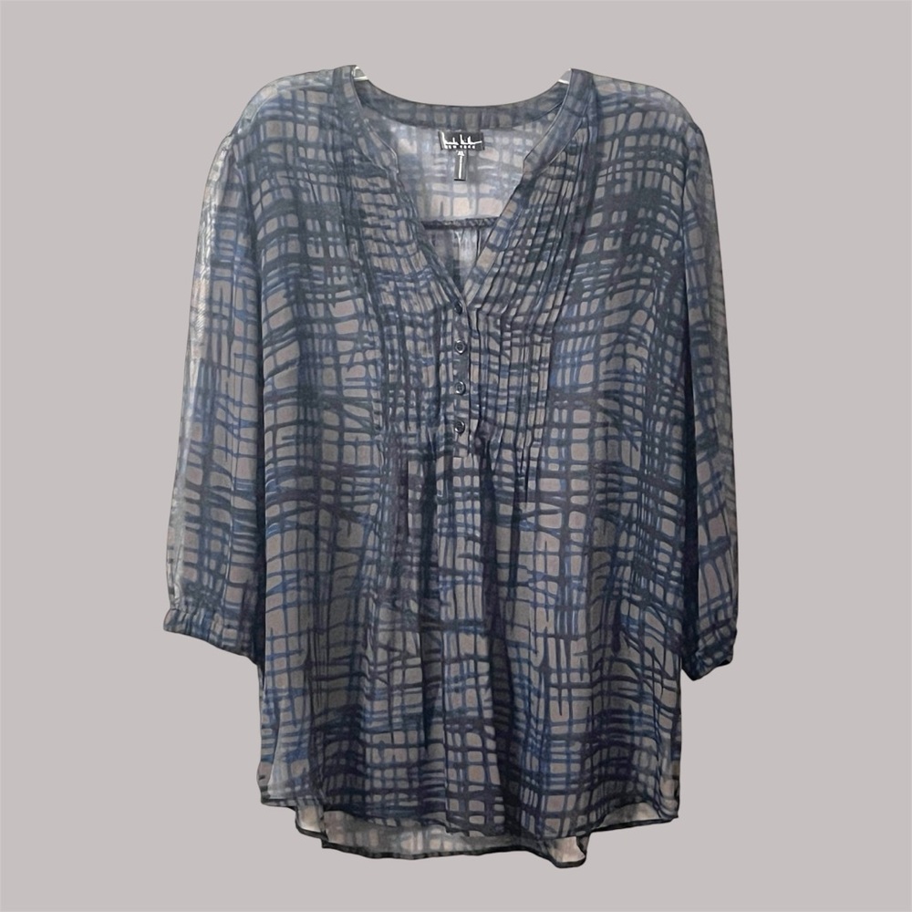 Sheer Nicole Miller New York Pintuck Chiffon Mandarin Collar Layering Blouse